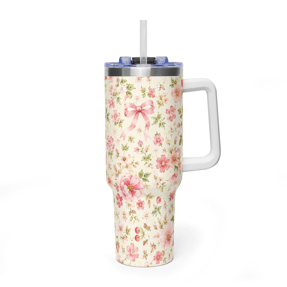 Pink Ditsy Floral Tumbler – 40 oz Floral Travel Cup