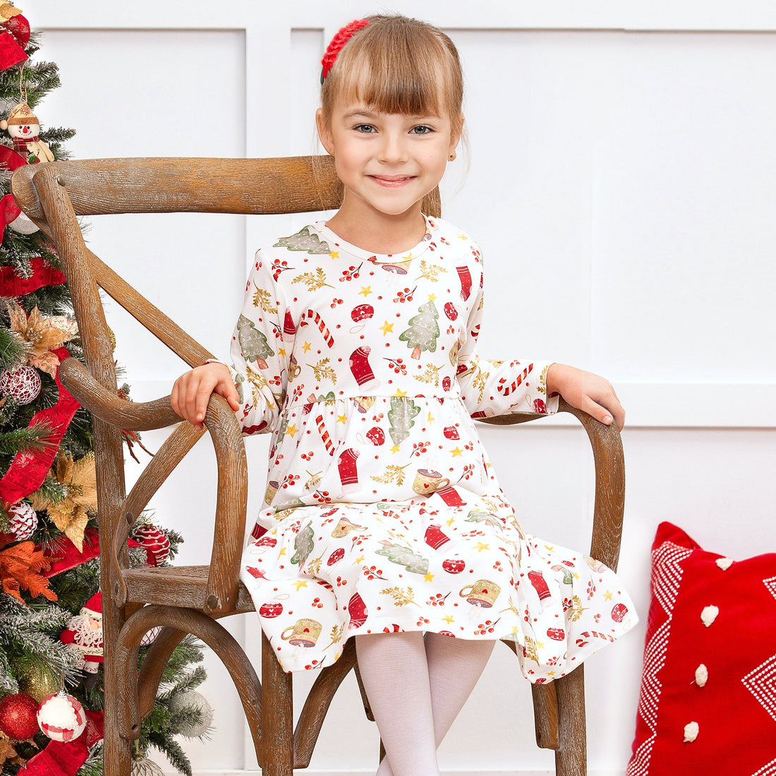Girls Noel Treasures Christmas Print Bamboo Dress