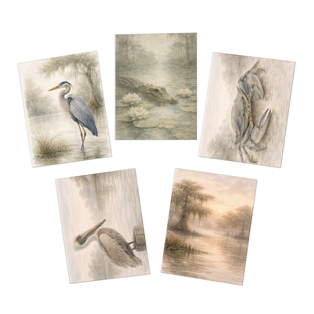 Vintage Watercolor Heron Greeting Cards