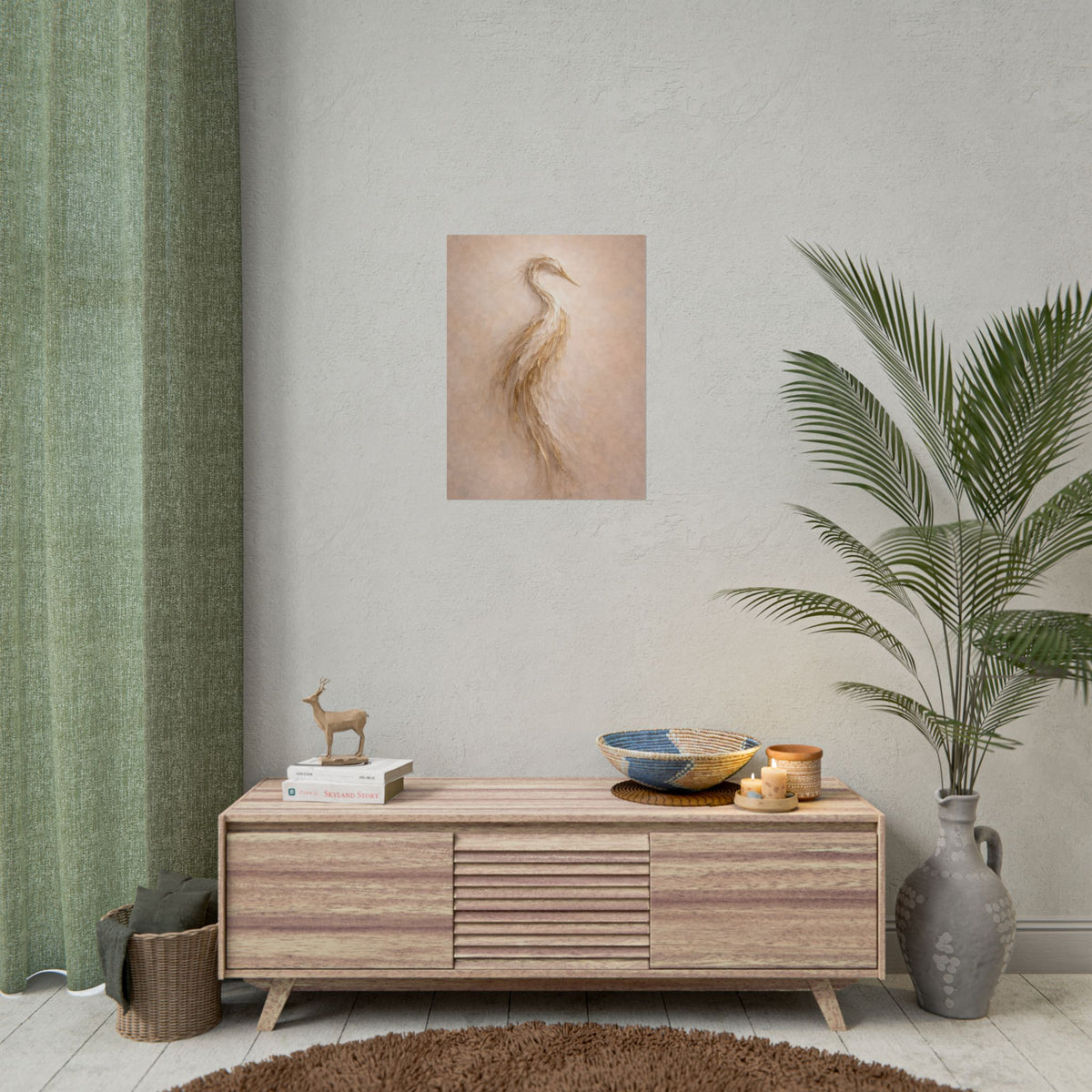 Heron Silhouette Poster – Neutral Coastal Wall Art Decor
