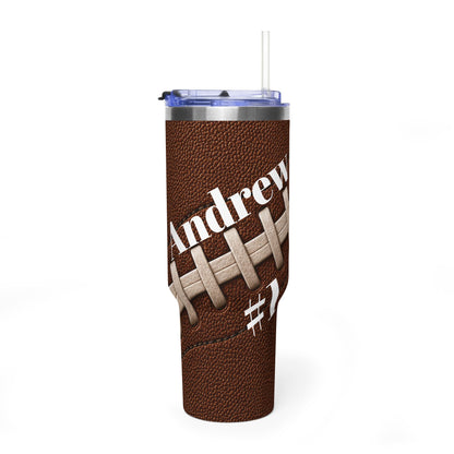 Personalized Football Tumbler – 40 oz Name &amp; Number Travel Cup