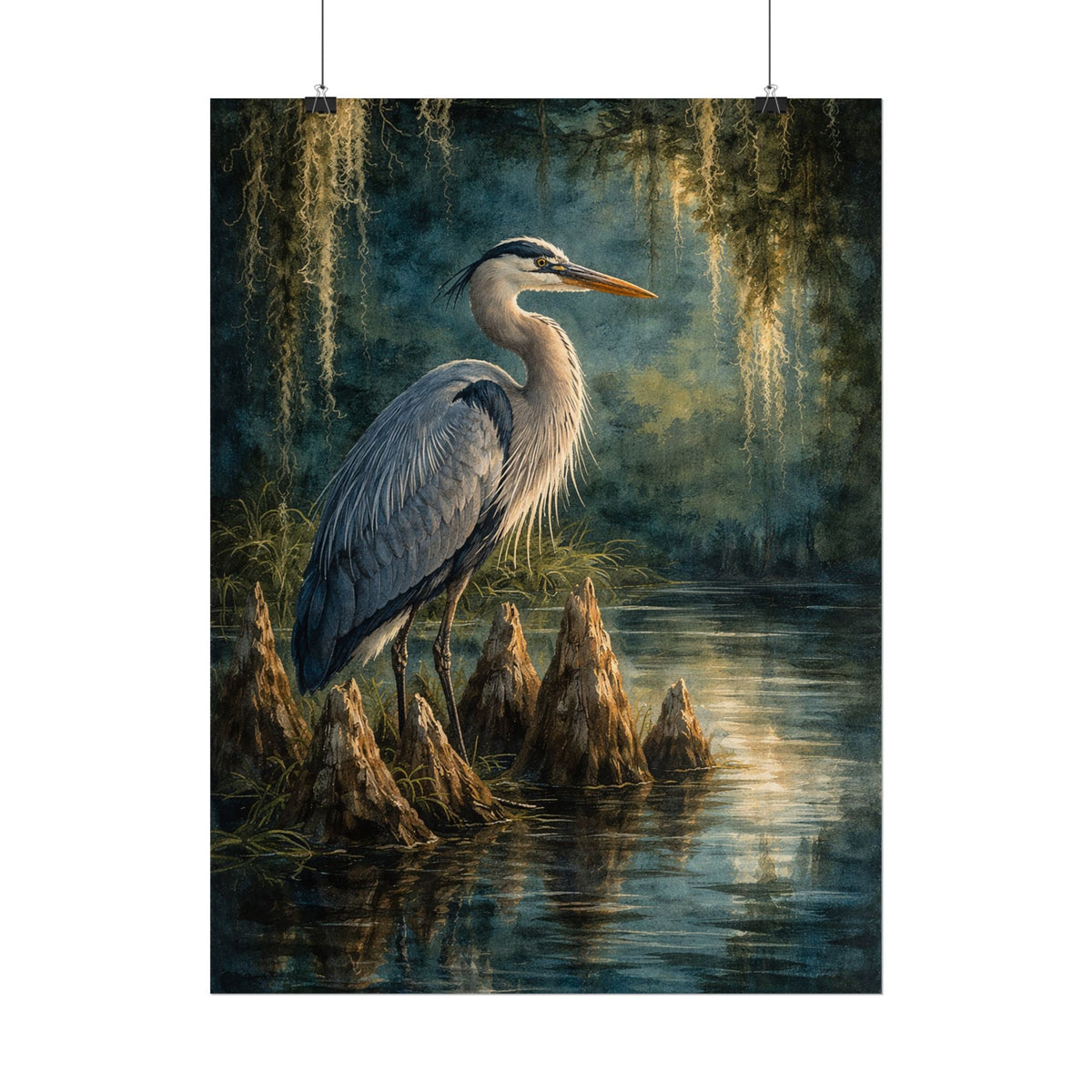 Heron in Cypress Swamp Poster