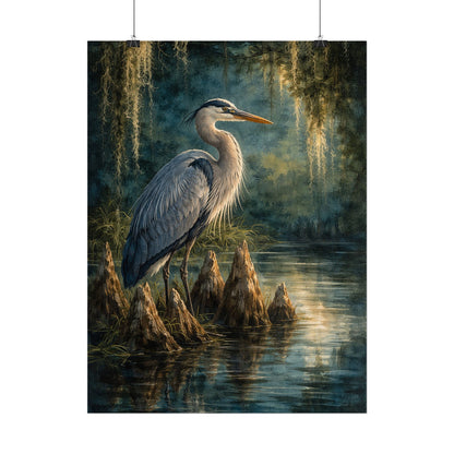 Heron in Cypress Swamp Poster