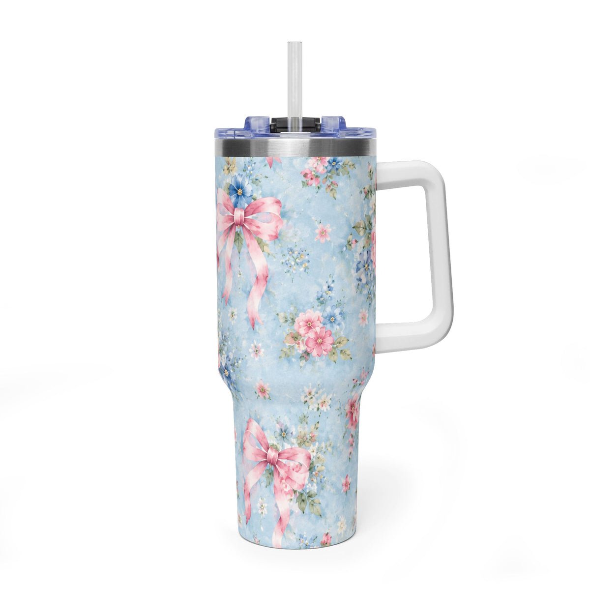 Vintage Blue Rose Tumbler – 40 oz Floral Travel Cup