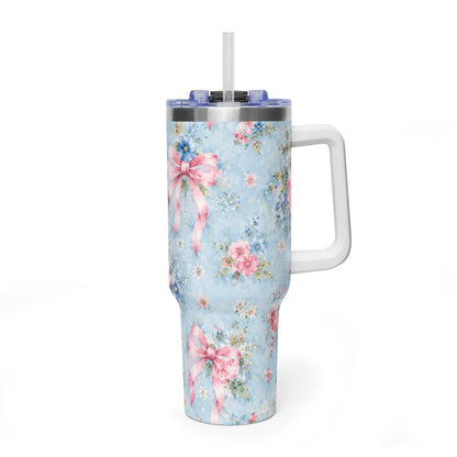 Vintage Blue Rose Tumbler – 40 oz Floral Travel Cup