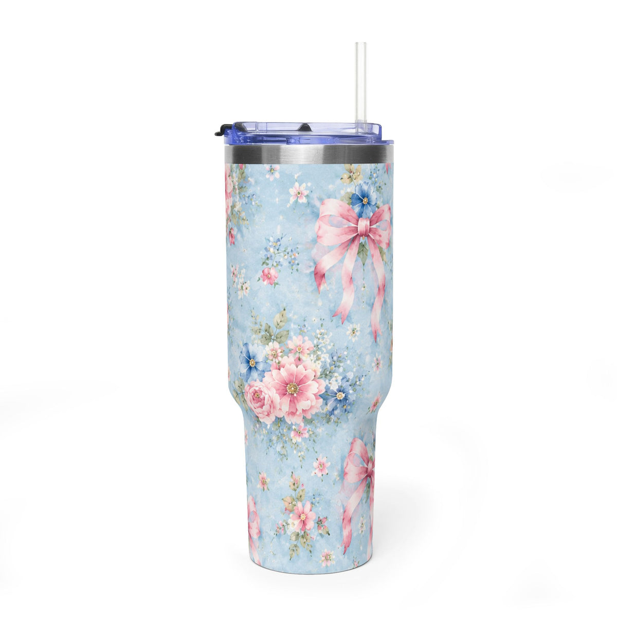 Vintage Blue Rose Tumbler – 40 oz Floral Travel Cup