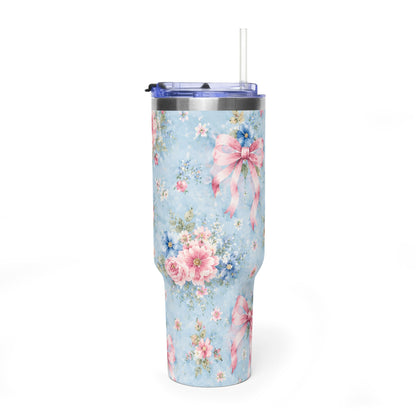 Vintage Blue Rose Tumbler – 40 oz Floral Travel Cup