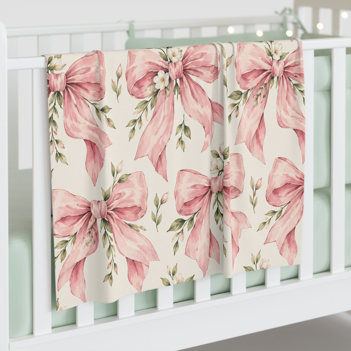 Pink Floral Bow Baby Swaddle Blanket