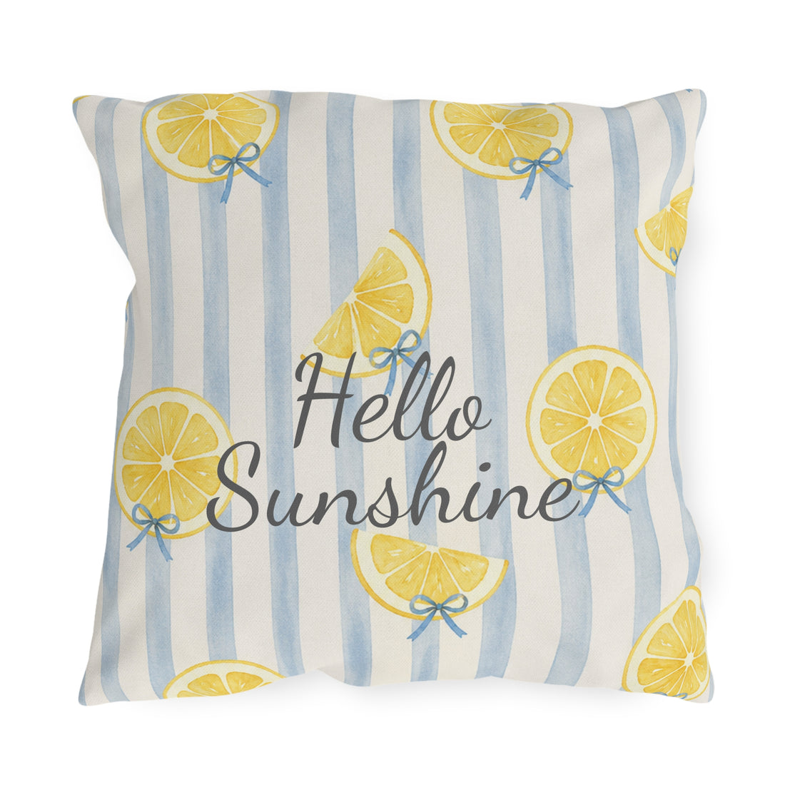 Hello Sunshine lemon pattern Outdoor Pillow | striped citrus throw cushion