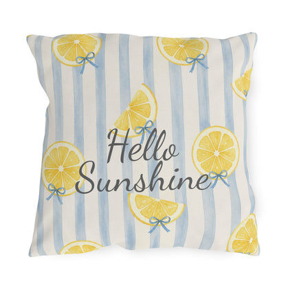 Hello Sunshine lemon pattern Outdoor Pillow | striped citrus throw cushion