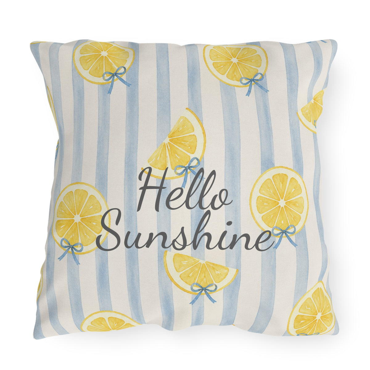 Hello Sunshine lemon pattern Outdoor Pillow | striped citrus throw cushion