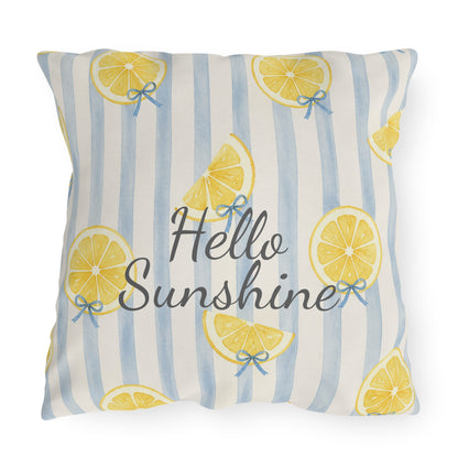 Hello Sunshine lemon pattern Outdoor Pillow | striped citrus throw cushion