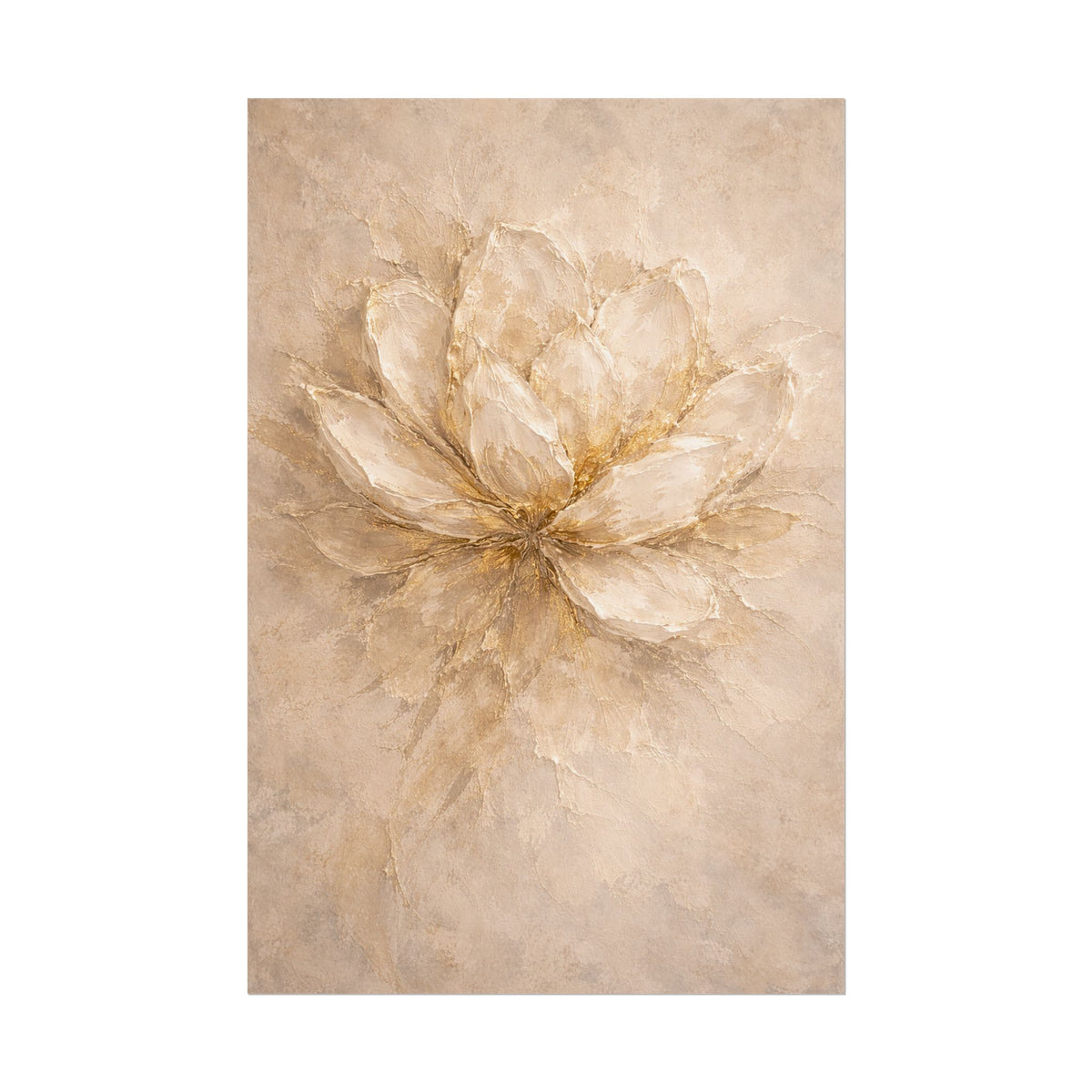 Neutral Gold Floral Poster Rolled Art Print for Living R Bedroom Decor