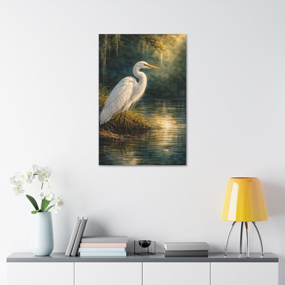 Southern Bayou Egret Canvas Wall Art