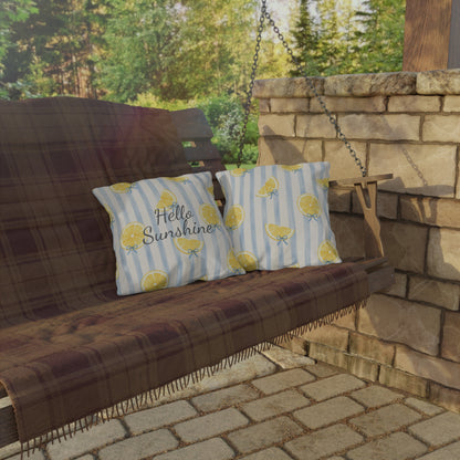Hello Sunshine lemon pattern Outdoor Pillow | striped citrus throw cushion