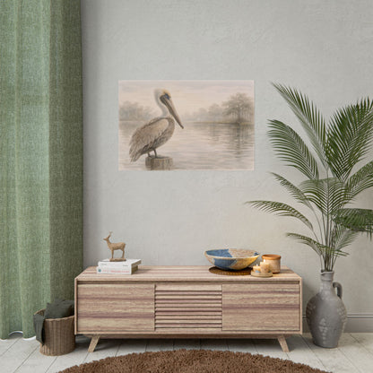 Pelican on Dock Watercolor Art Coastal Watercolor