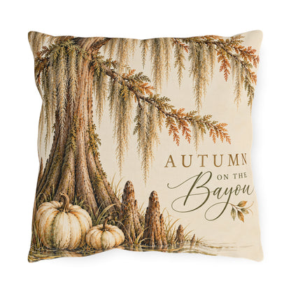 Autumn on the Bayou Outdoor Pillow — Fall Pumpkin &amp; Cypress Coastal Porch Decor
