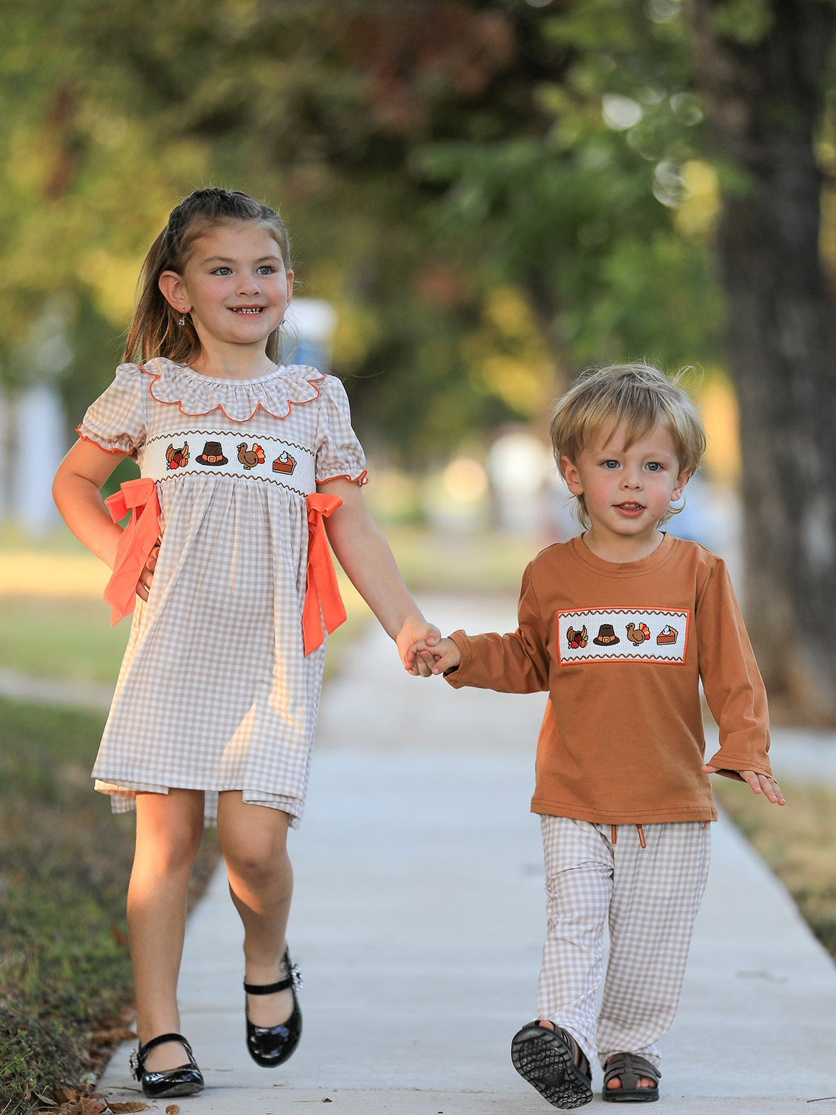 Boys Thanksgiving Embroidered Shirt &amp; Gingham Pants Set