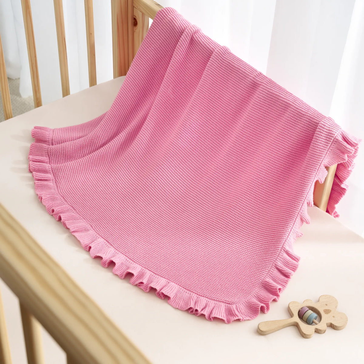 Heirloom Ruffled Edge Cotton Knit Baby Blanket