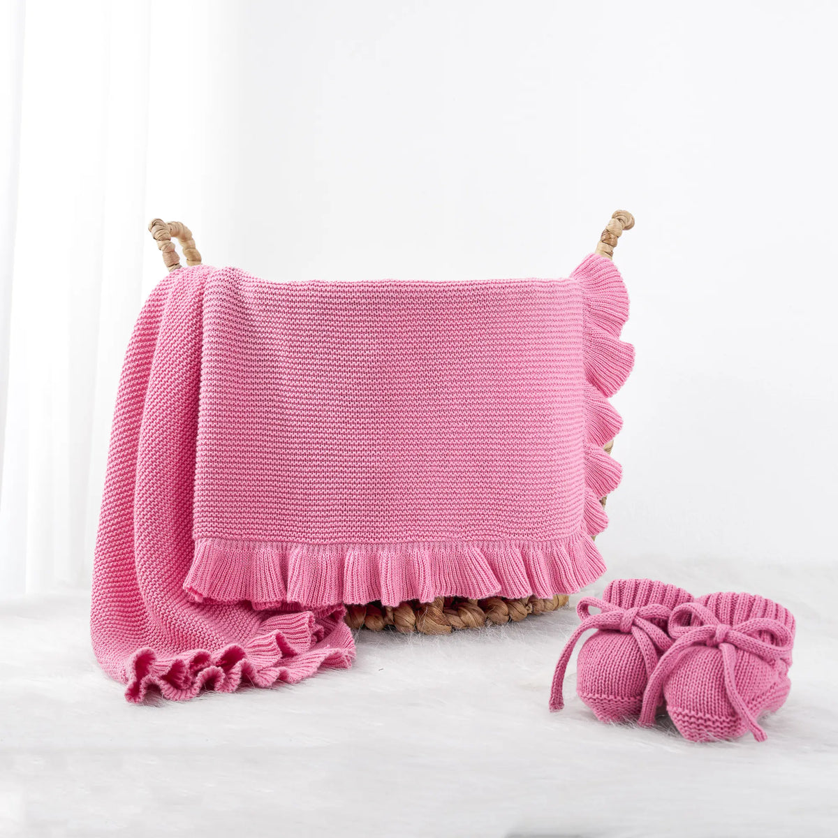 Heirloom Ruffled Edge Cotton Knit Baby Blanket