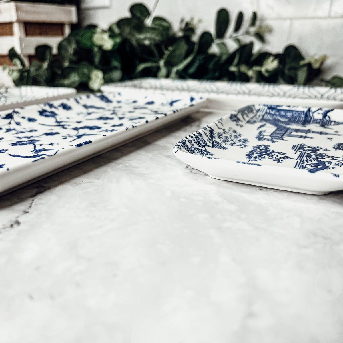 Blue &amp; White Chinoiserie Serving Tray Set | 4 Pieces