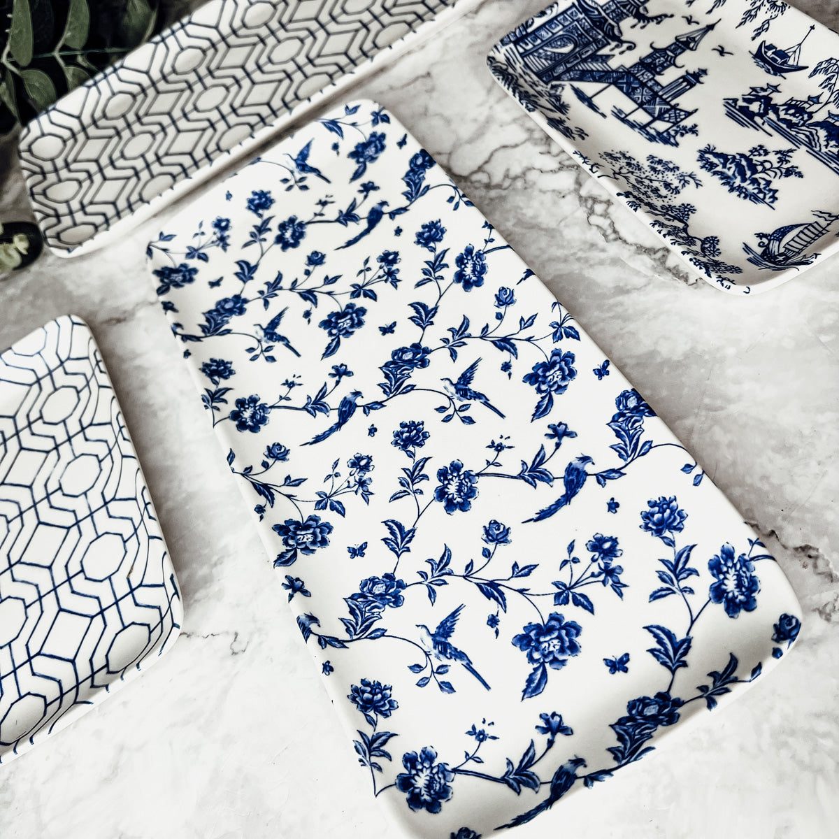 Blue &amp; White Chinoiserie Serving Tray Set | 4 Pieces