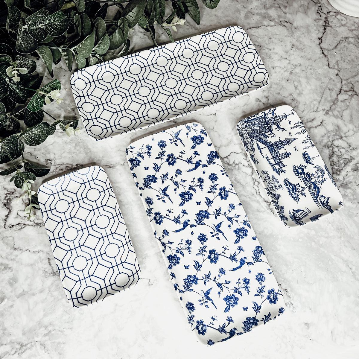 Blue &amp; White Chinoiserie Serving Tray Set | 4 Pieces