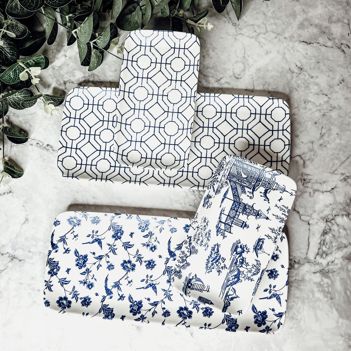Blue &amp; White Chinoiserie Serving Tray Set | 4 Pieces
