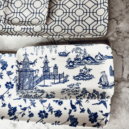 Blue &amp; White Chinoiserie Serving Tray Set | 4 Pieces