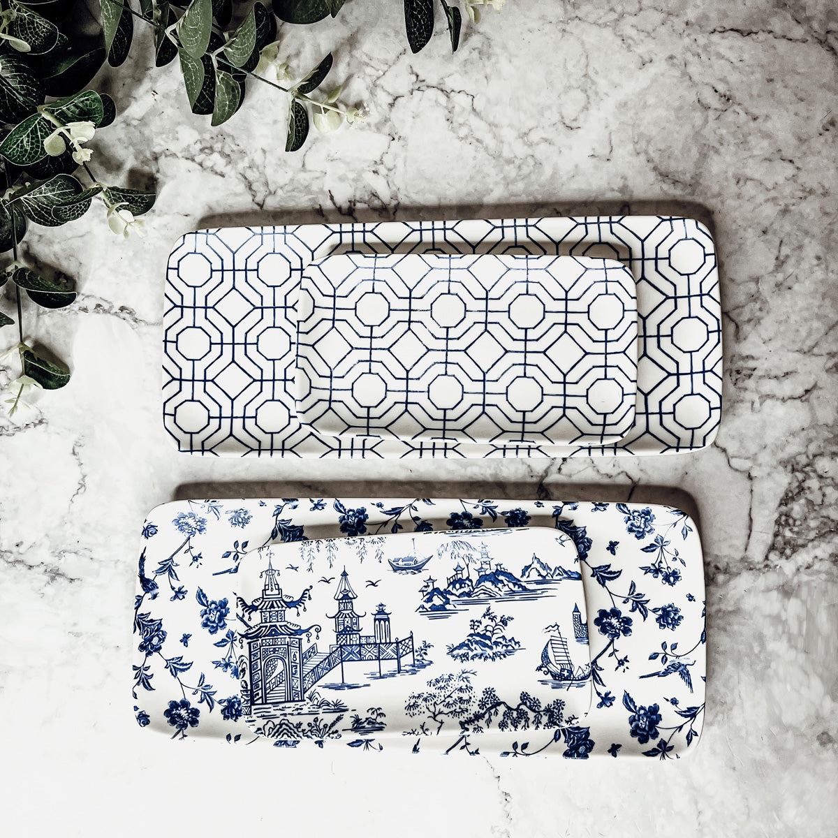 Blue &amp; White Chinoiserie Serving Tray Set | 4 Pieces