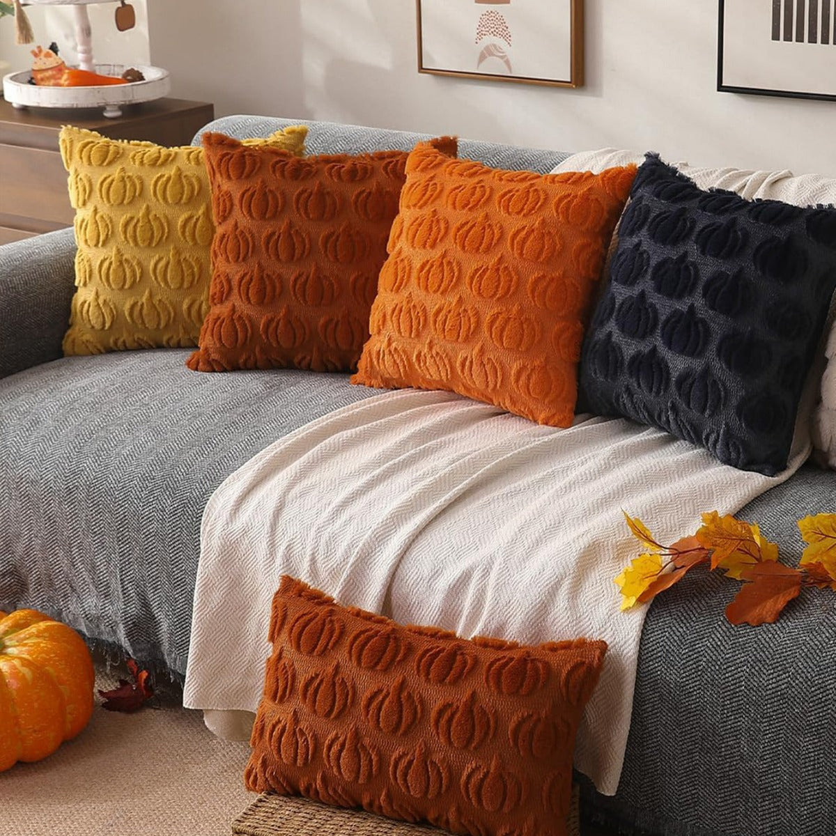 Textured Pumpkin Pillow Covers | Cozy Fall Home Decor