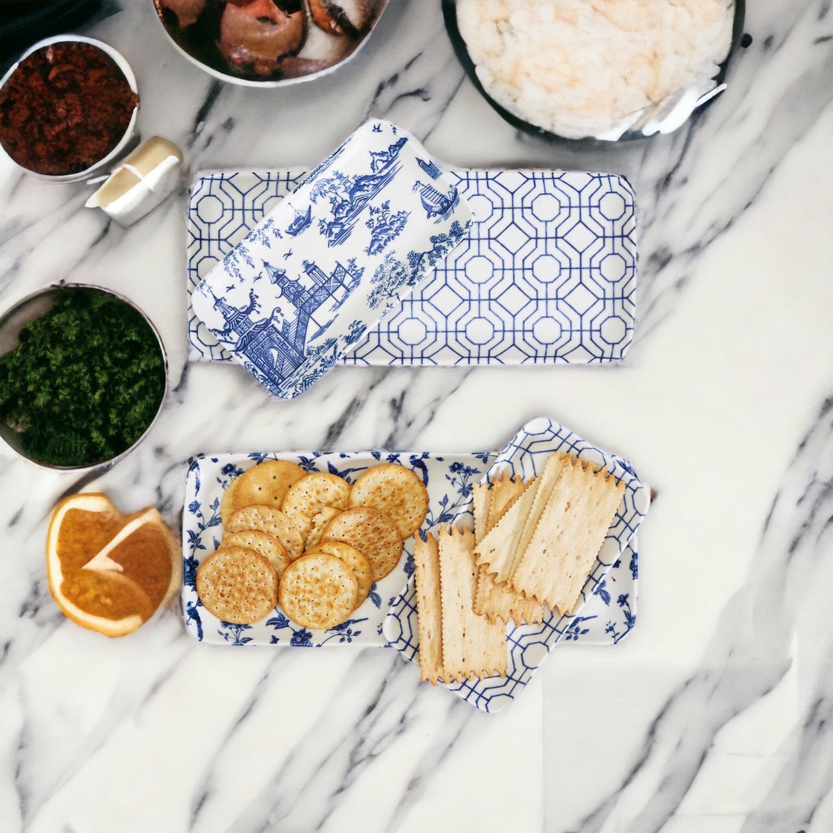 Blue &amp; White Chinoiserie Serving Tray Set | 4 Pieces