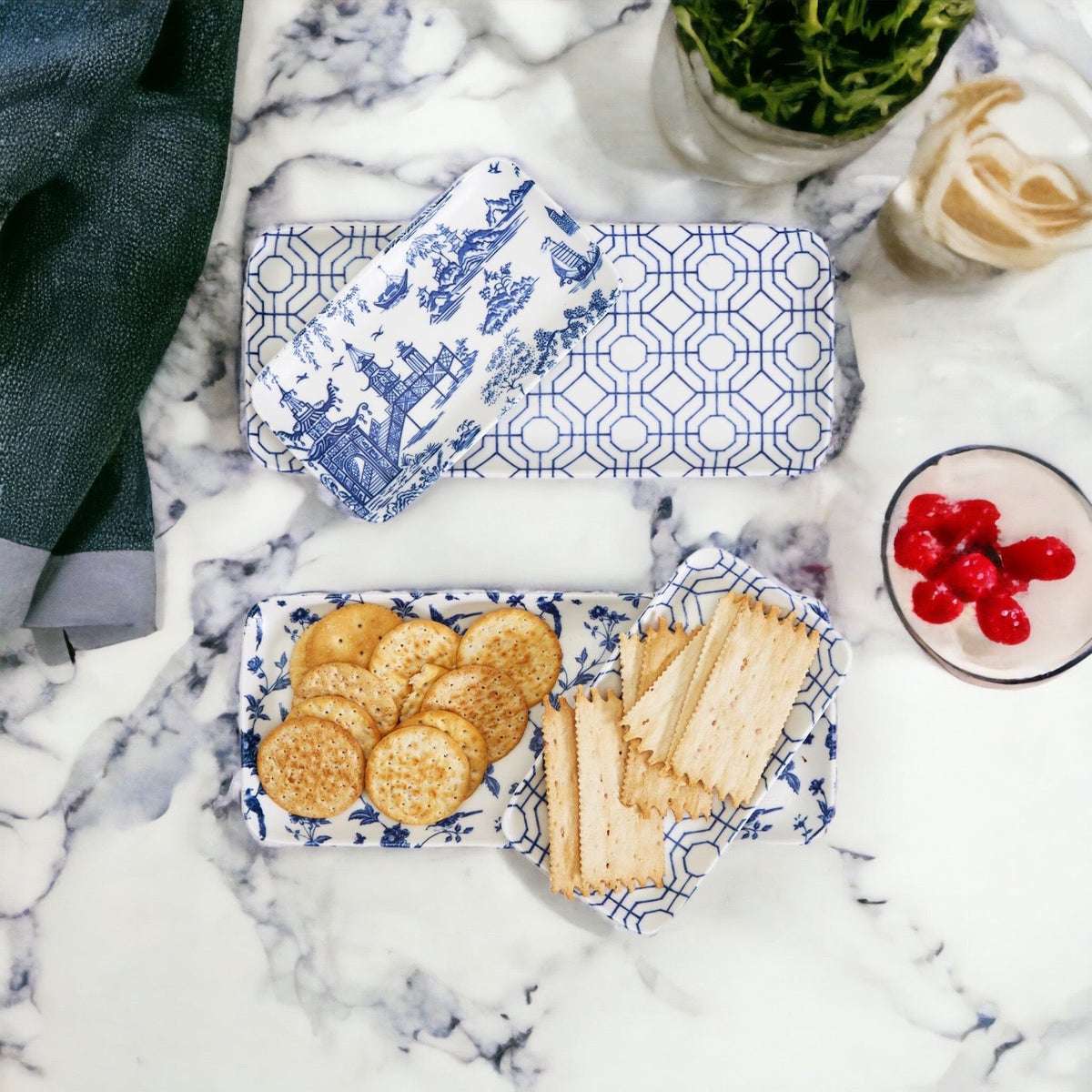 Blue &amp; White Chinoiserie Serving Tray Set | 4 Pieces