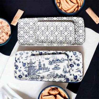 Blue &amp; White Chinoiserie Serving Tray Set | 4 Pieces