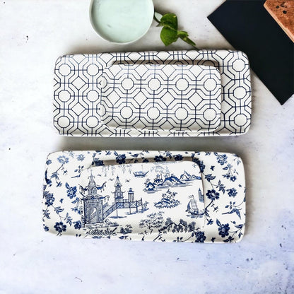 Blue &amp; White Chinoiserie Serving Tray Set | 4 Pieces