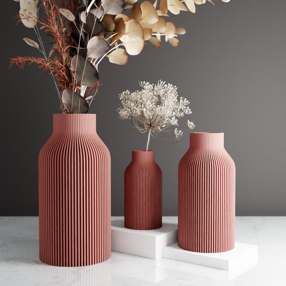 Modern Ribbed Decorative Vase | Sculptural Home Accent