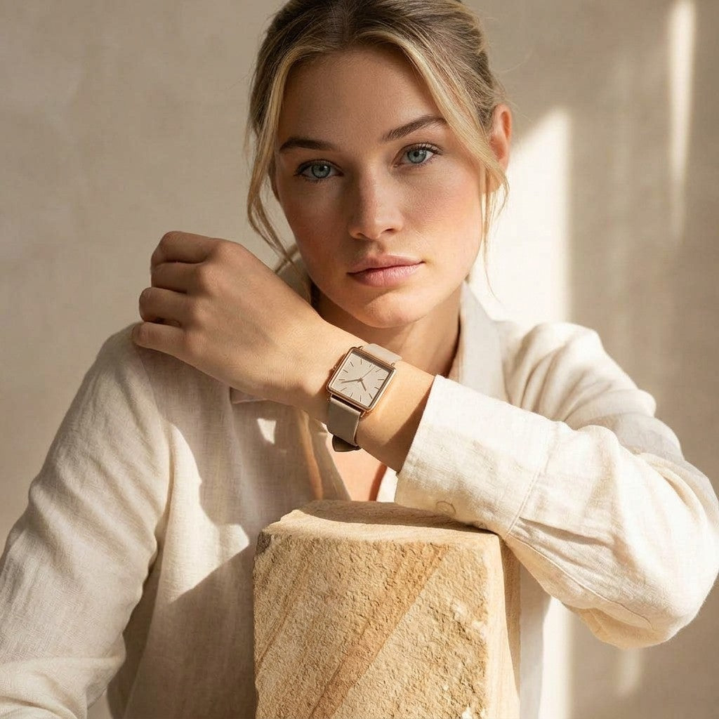 Arvo Time Squared Watch | Taupe &amp; Rose Gold