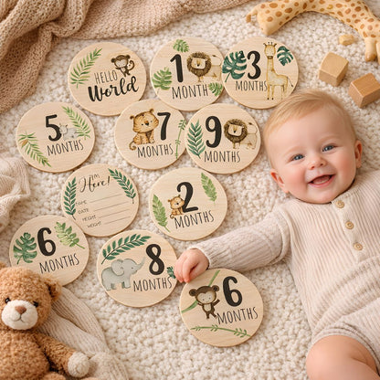 Safari Wooden Baby Milestone Cards | First Year Set