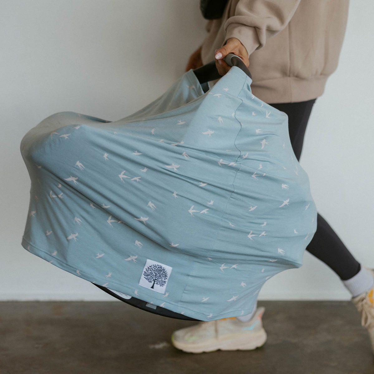 Dusty Blue Bird Print Multi-Use Baby Cover | Parker Baby Co.