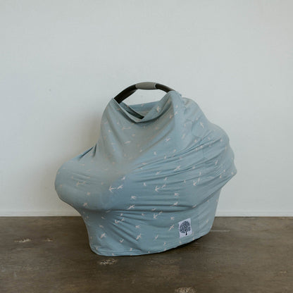 Dusty Blue Bird Print Multi-Use Baby Cover | Parker Baby Co.