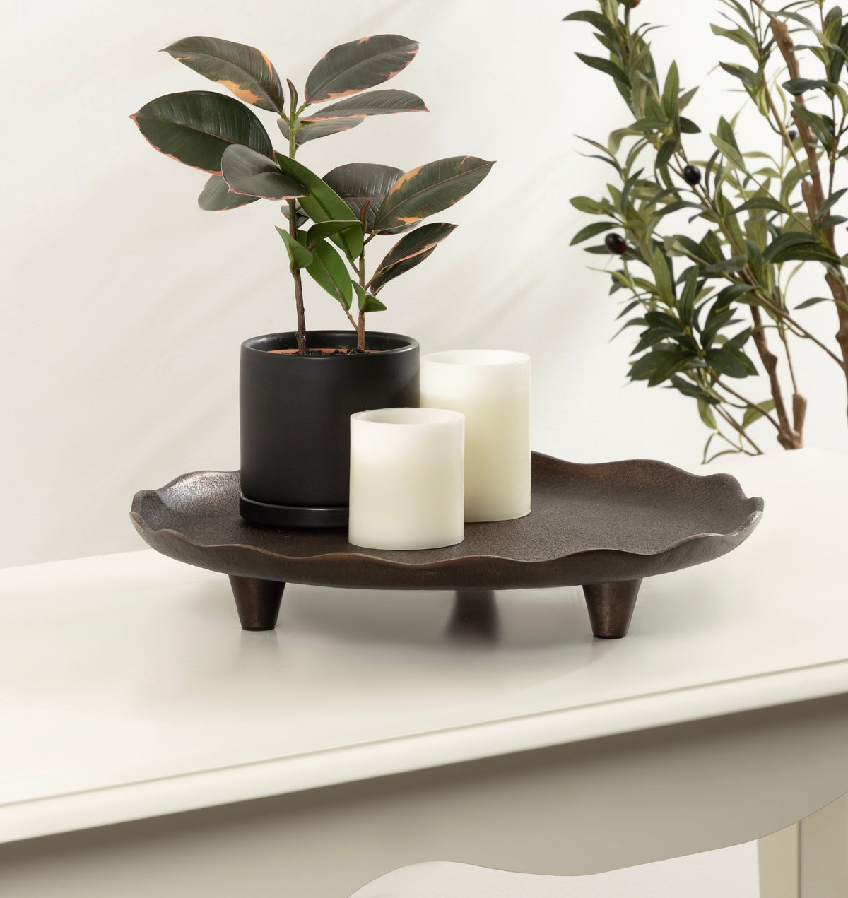 Alessia Decorative Footed Serving Tray | Antique Bronze