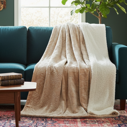 Embossed Floral Sherpa Throw Blanket | Cozy Neutral Home Decor