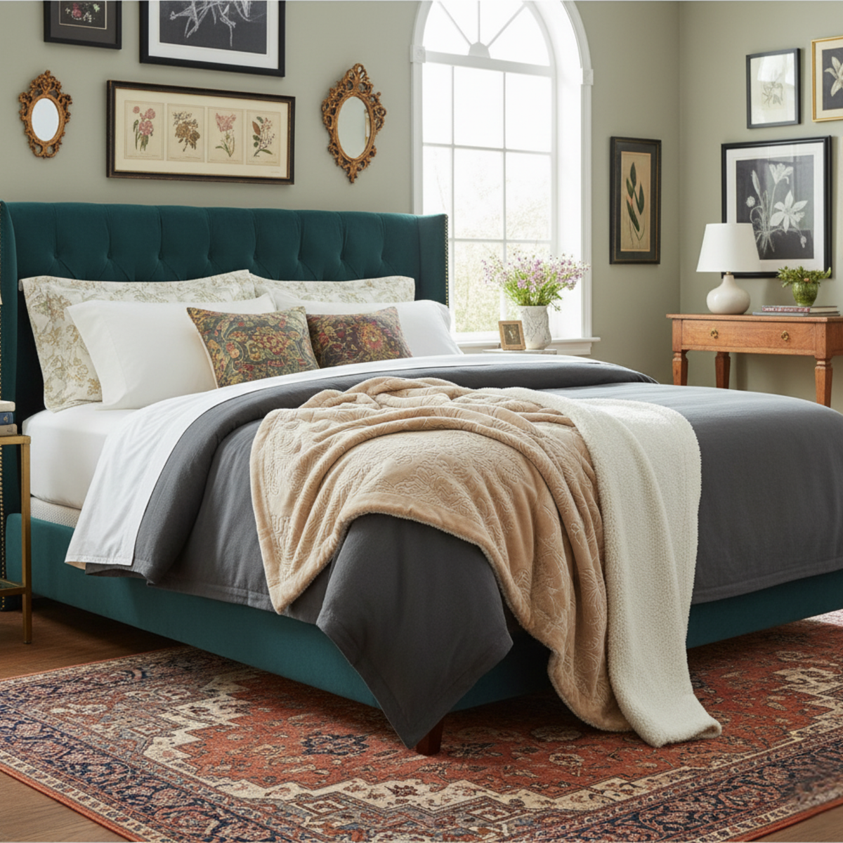 Embossed Floral Sherpa Throw Blanket | Cozy Neutral Home Decor
