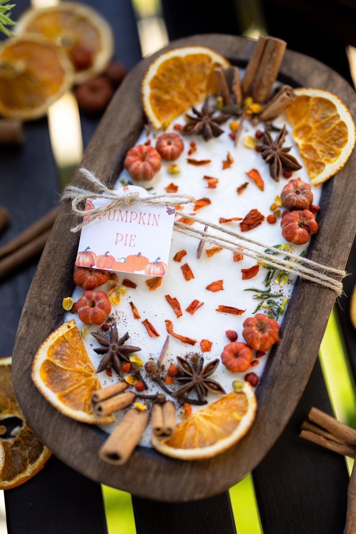 Large Wooden Pumpkin Dough Bowl | Fall Décor &amp; Candle