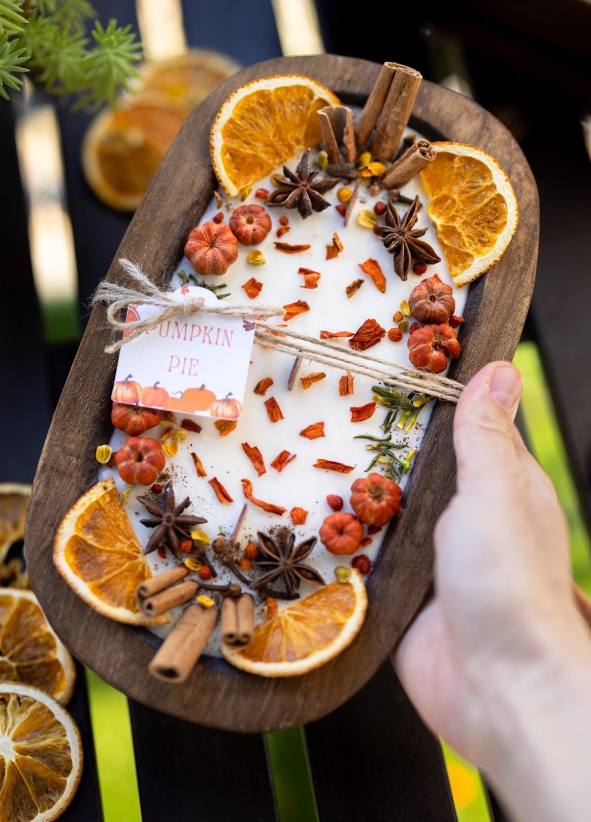 Large Wooden Pumpkin Dough Bowl | Fall Décor &amp; Candle
