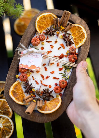 Large Wooden Pumpkin Dough Bowl | Fall Décor &amp; Candle