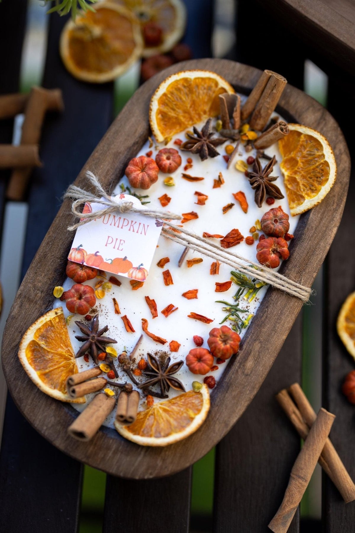Large Wooden Pumpkin Dough Bowl | Fall Décor &amp; Candle