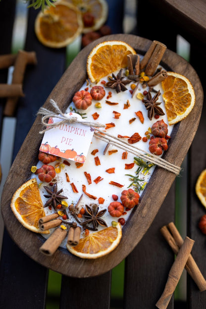 Large Wooden Pumpkin Dough Bowl | Fall Décor &amp; Candle