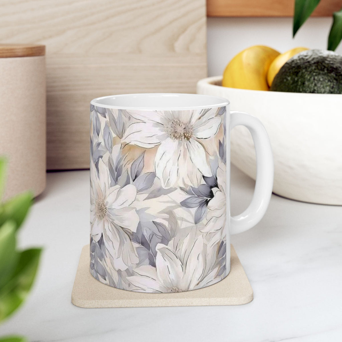 Neutral Floral Ceramic Mug