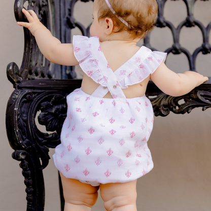Fleur de Rose Baby Bubble Romper | Pink Fleur-de-Lis